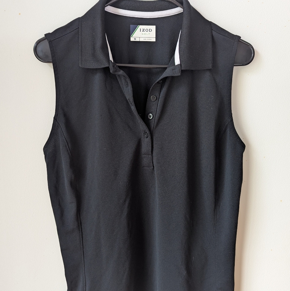 Izod Black Sleeveless Golf Shirt- Black - Size Medium